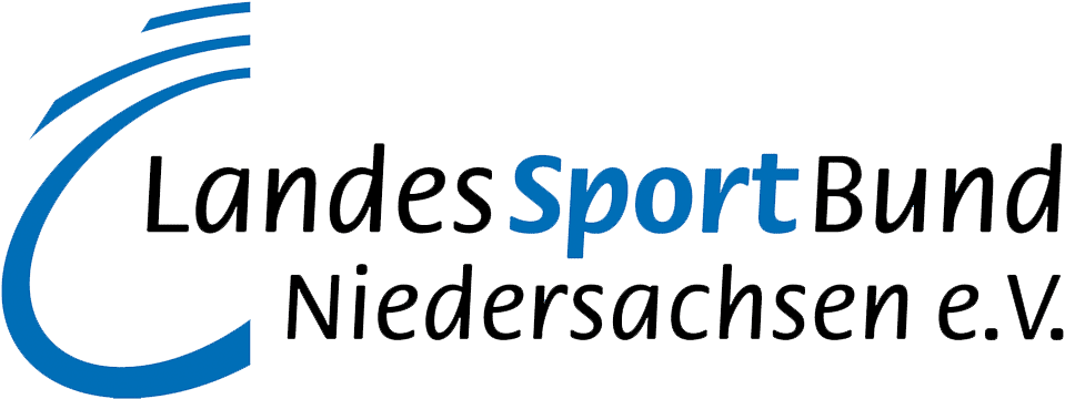 Logo des Landessportbundes Niedersachsen e.V. in blauer und schwarzer Schrift auf wei&szlig;em Hintergrund.