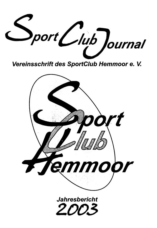 Titelblatt des Jahresberichts 2003 des SportClub Hemmoor e.V. mit stylisierter Schrift und Logo.